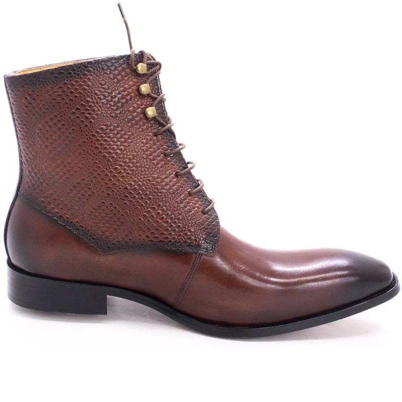 Botas Masculinas Elegantes Com Bico Fino Couro Vaca - Café