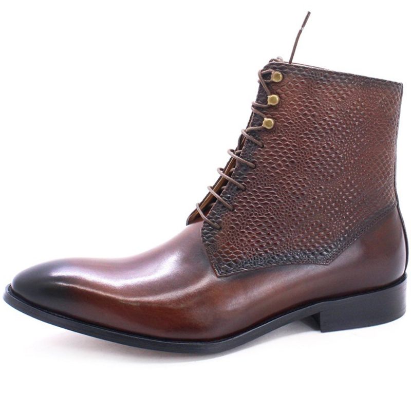 Botas Masculinas Elegantes Com Bico Fino Couro Vaca - Café