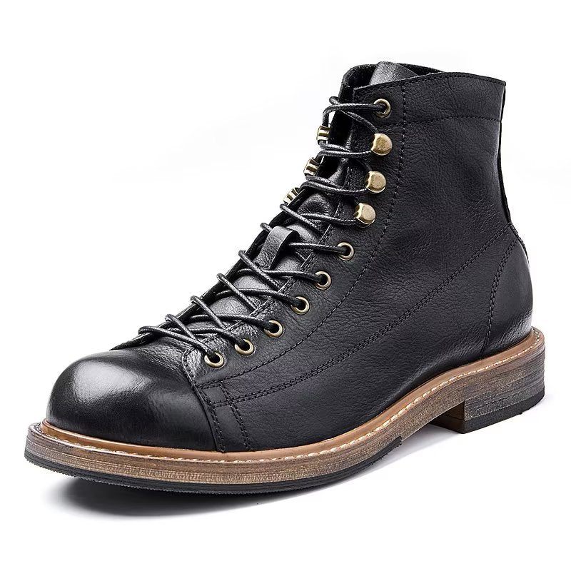 Botas Masculinas Elegantes Com Bico Redondo E Cadarço - Preto