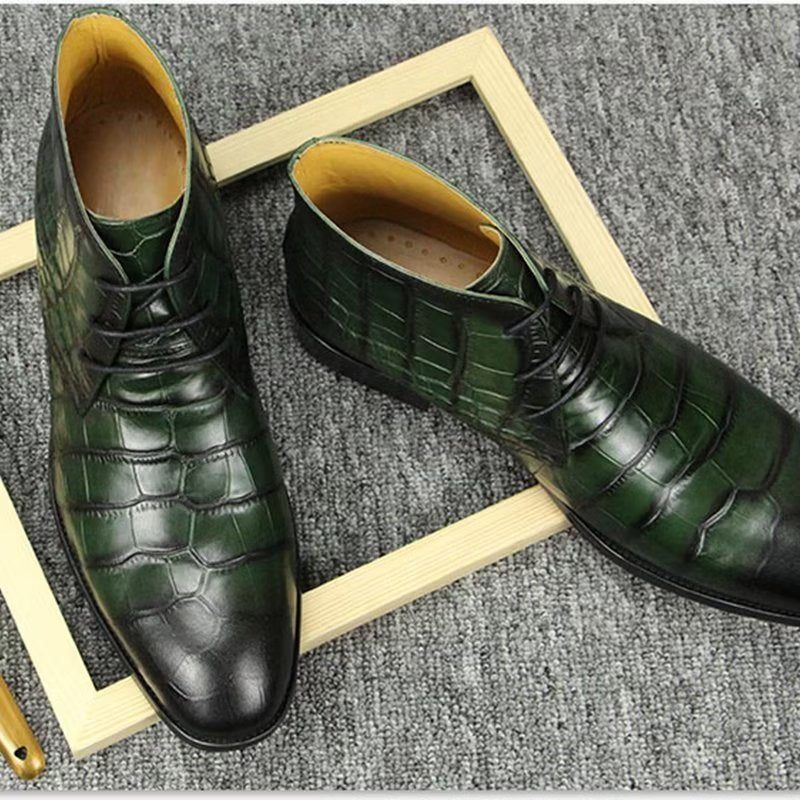 Botas Masculinas Elegantes Com Cadarço - Verde