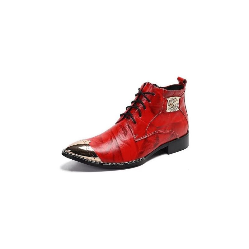 Botas Masculinas Elegantes Com Cadarço No Tornozelo - Vermelho