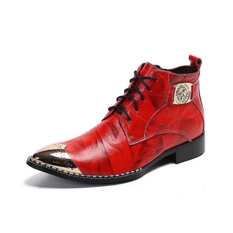 Botas Masculinas Elegantes Com Cadarço No Tornozelo - Vermelho