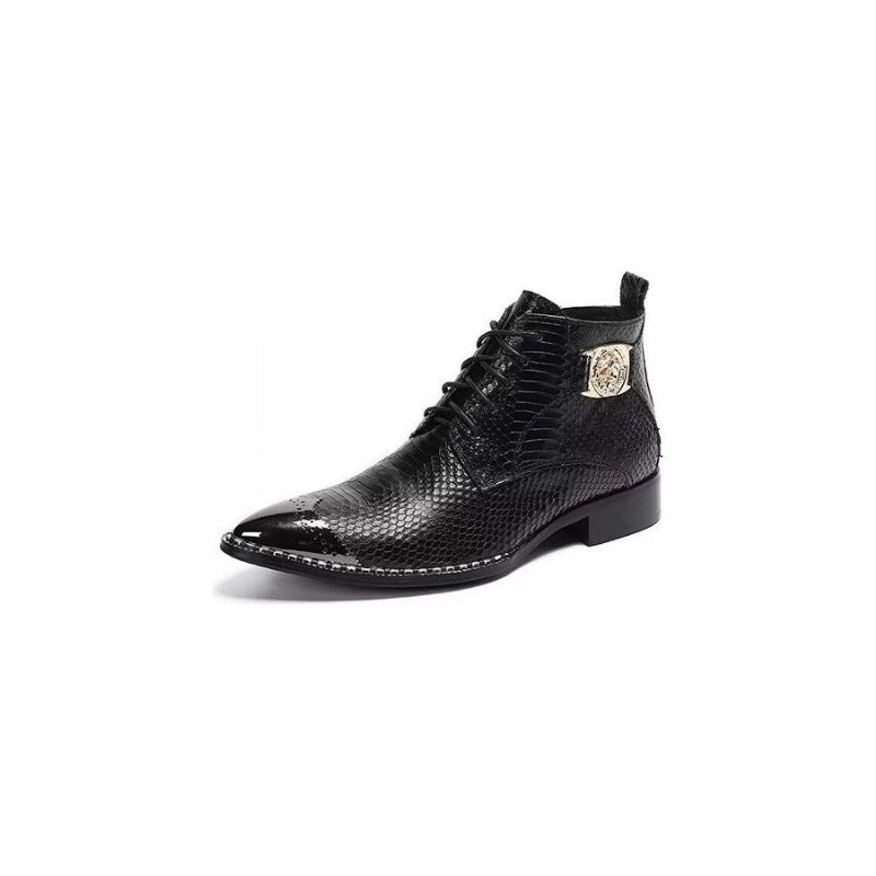 Botas Masculinas Elegantes Com Cadarço No Tornozelo - Preto