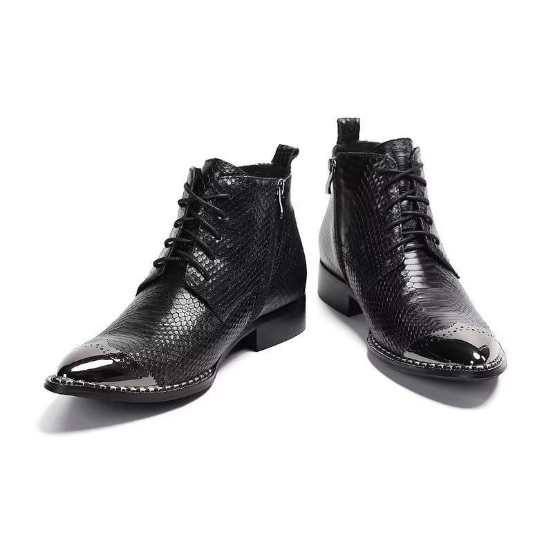 Botas Masculinas Elegantes Com Cadarço No Tornozelo - Preto