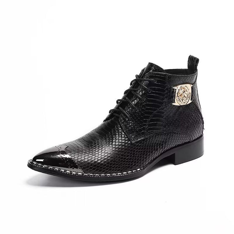 Botas Masculinas Elegantes Com Cadarço No Tornozelo - Preto