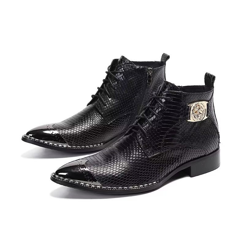 Botas Masculinas Elegantes Com Cadarço No Tornozelo - Preto