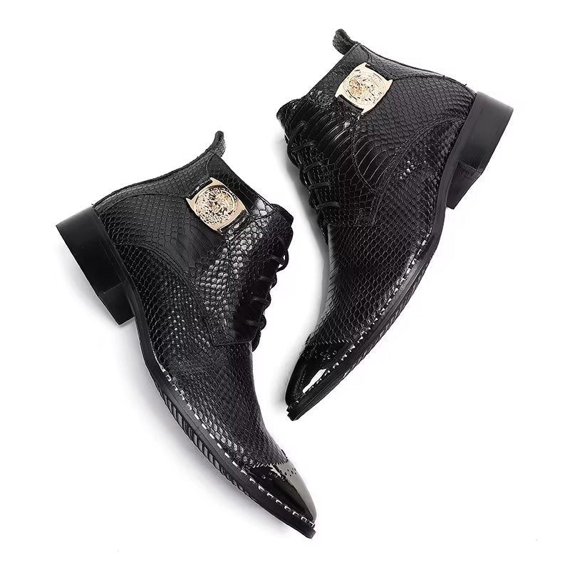 Botas Masculinas Elegantes Com Cadarço No Tornozelo - Preto