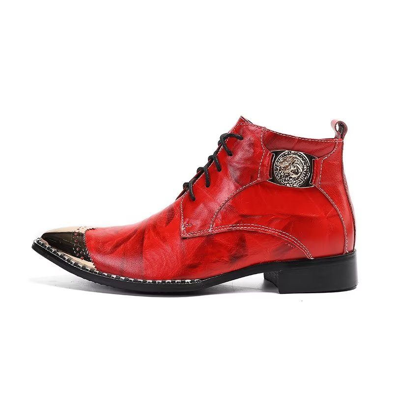 Botas Masculinas Elegantes Com Cadarço No Tornozelo - Vermelho