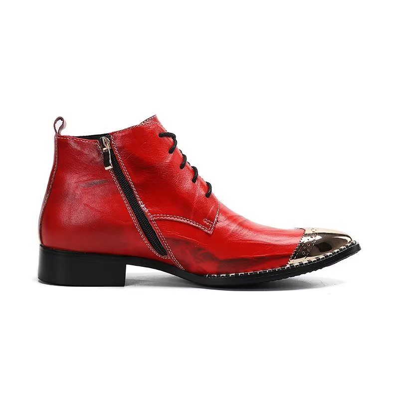 Botas Masculinas Elegantes Com Cadarço No Tornozelo - Vermelho