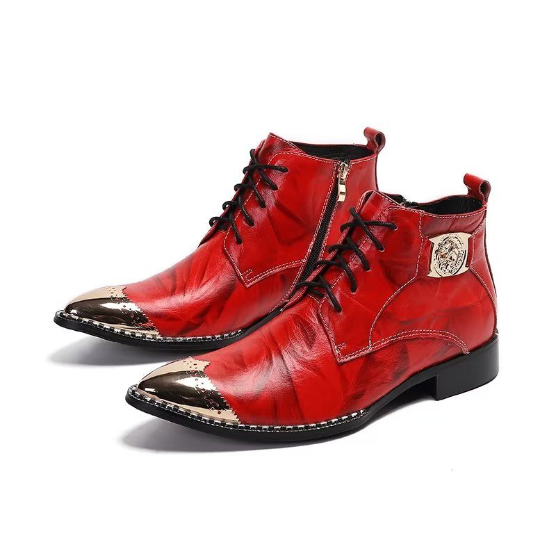 Botas Masculinas Elegantes Com Cadarço No Tornozelo - Vermelho