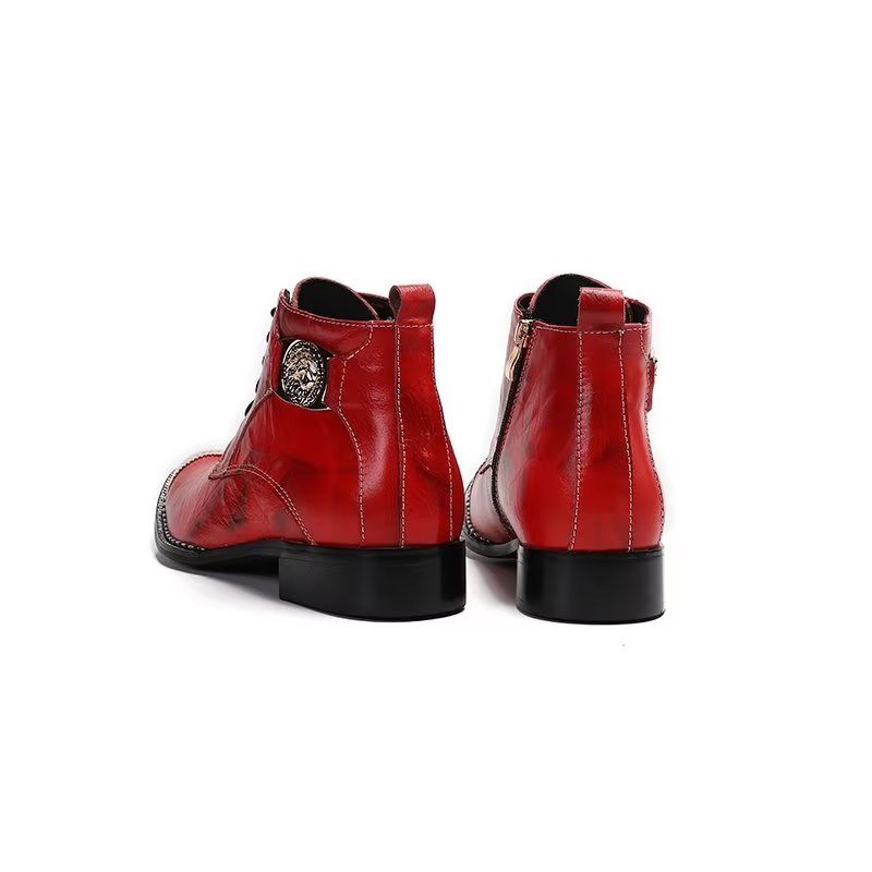 Botas Masculinas Elegantes Com Cadarço No Tornozelo - Vermelho