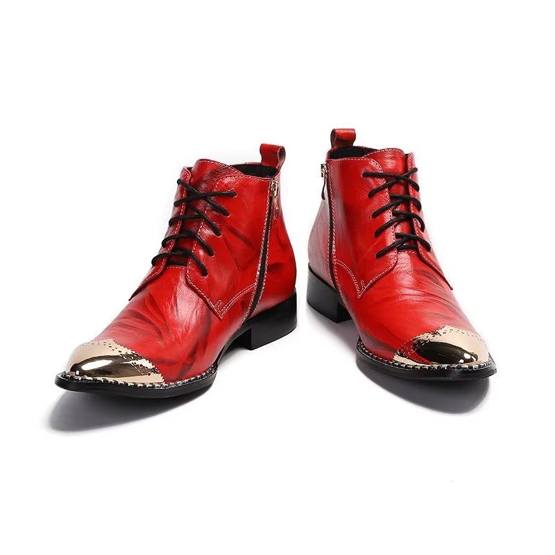 Botas Masculinas Elegantes Com Cadarço No Tornozelo - Vermelho