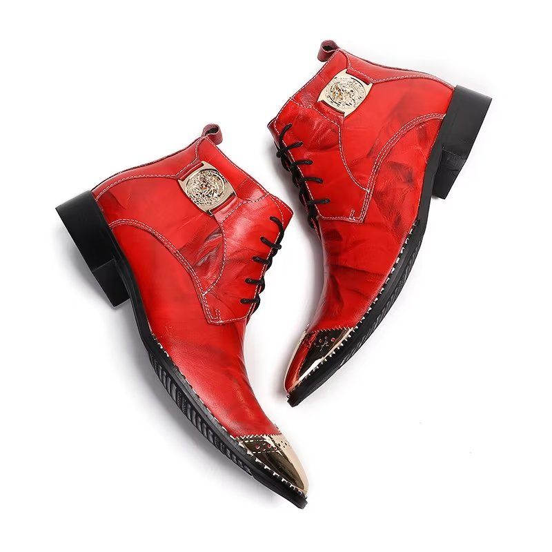 Botas Masculinas Elegantes Com Cadarço No Tornozelo - Vermelho