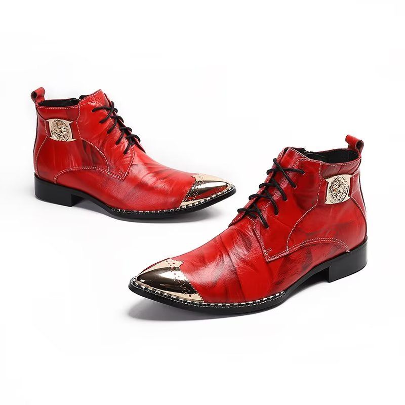 Botas Masculinas Elegantes Com Cadarço No Tornozelo - Vermelho