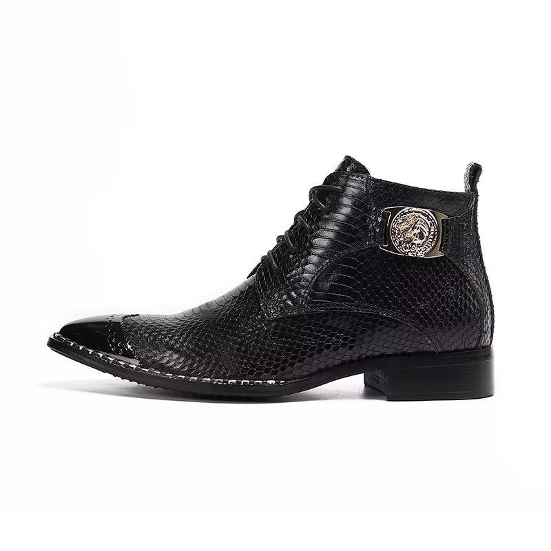 Botas Masculinas Elegantes Com Cadarço No Tornozelo - Preto