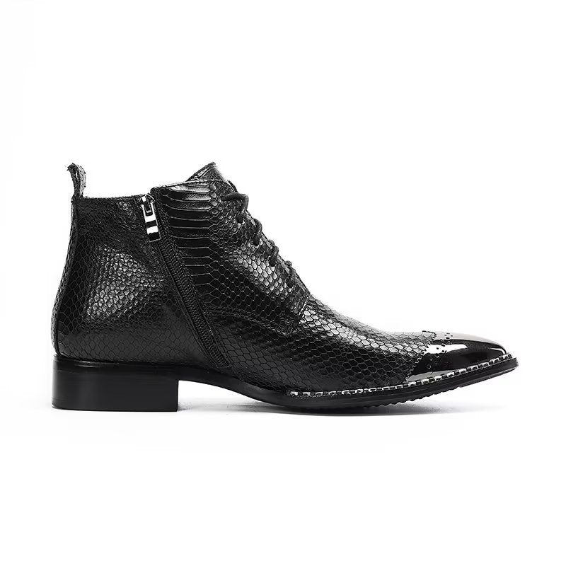 Botas Masculinas Elegantes Com Cadarço No Tornozelo - Preto