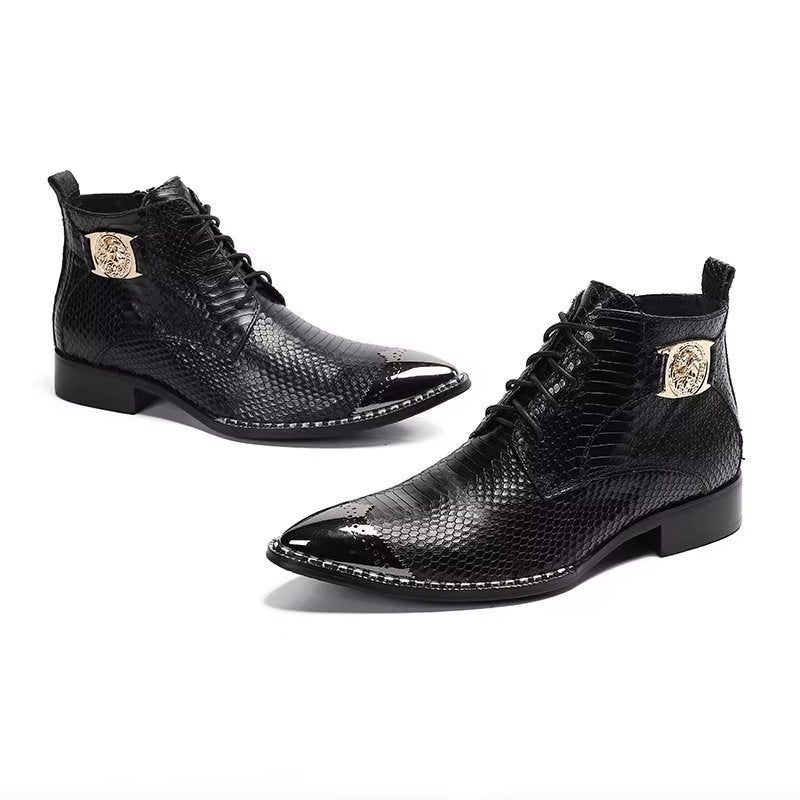 Botas Masculinas Elegantes Com Cadarço No Tornozelo - Preto