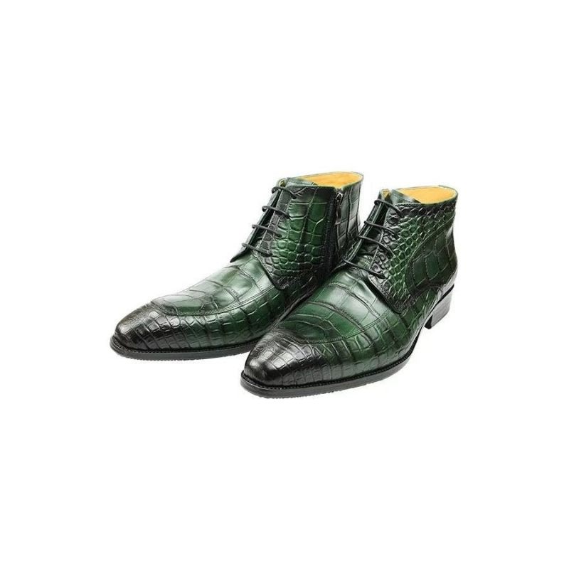 Botas Masculinas Elegantes Com Estampa Couro Cadarço E Luxuosas - Verde