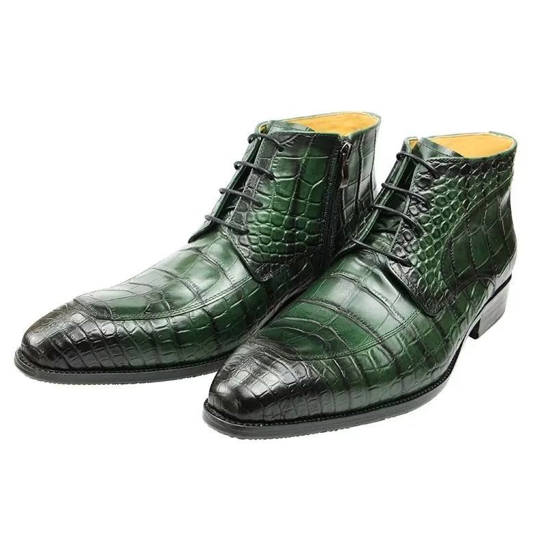 Botas Masculinas Elegantes Com Estampa Couro Cadarço E Luxuosas - Verde