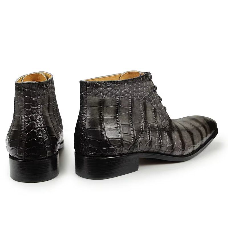 Botas Masculinas Elegantes Com Estampa Couro Cadarço E Luxuosas - Cinza