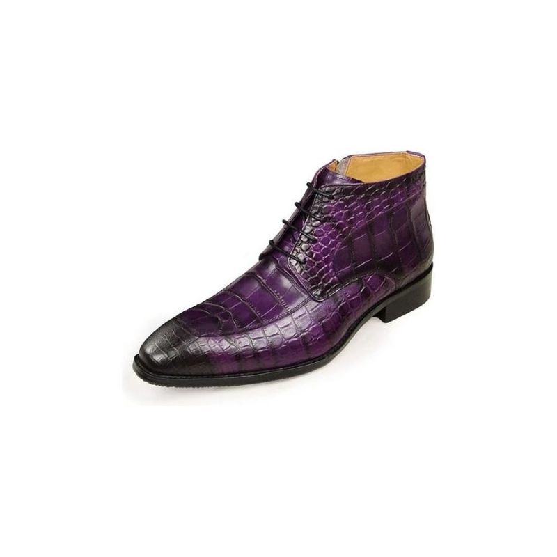 Botas Masculinas Elegantes Com Estampa Couro Cadarço E Luxuosas - Roxo