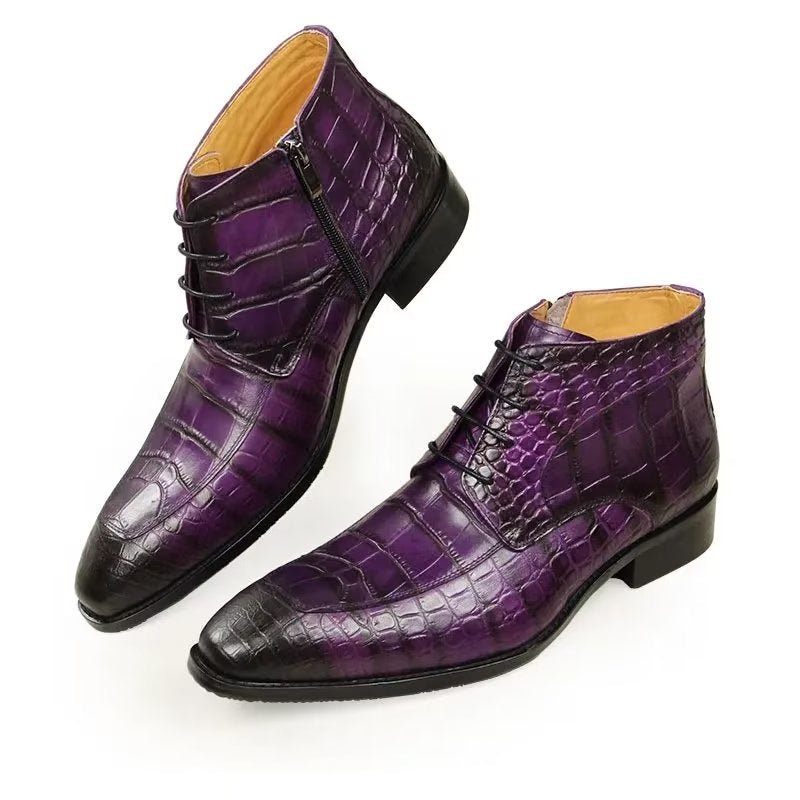 Botas Masculinas Elegantes Com Estampa Couro Cadarço E Luxuosas - Roxo