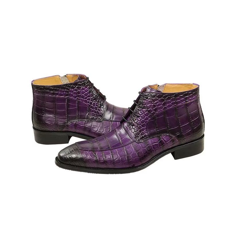 Botas Masculinas Elegantes Com Estampa Couro Cadarço E Luxuosas - Roxo