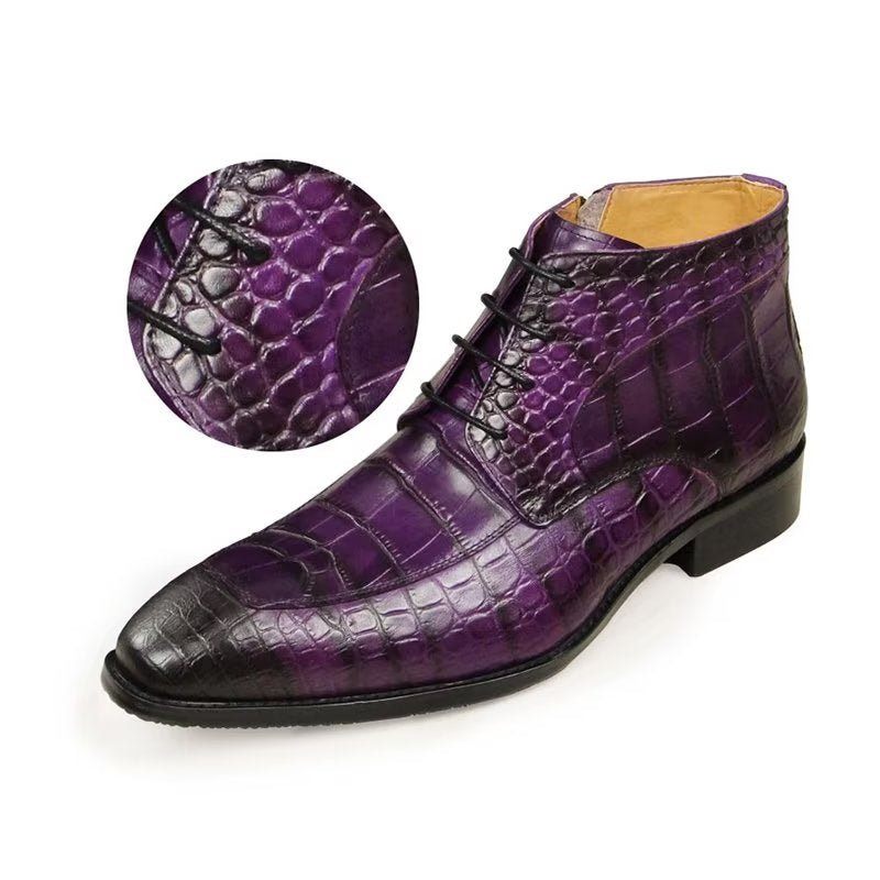 Botas Masculinas Elegantes Com Estampa Couro Cadarço E Luxuosas - Roxo