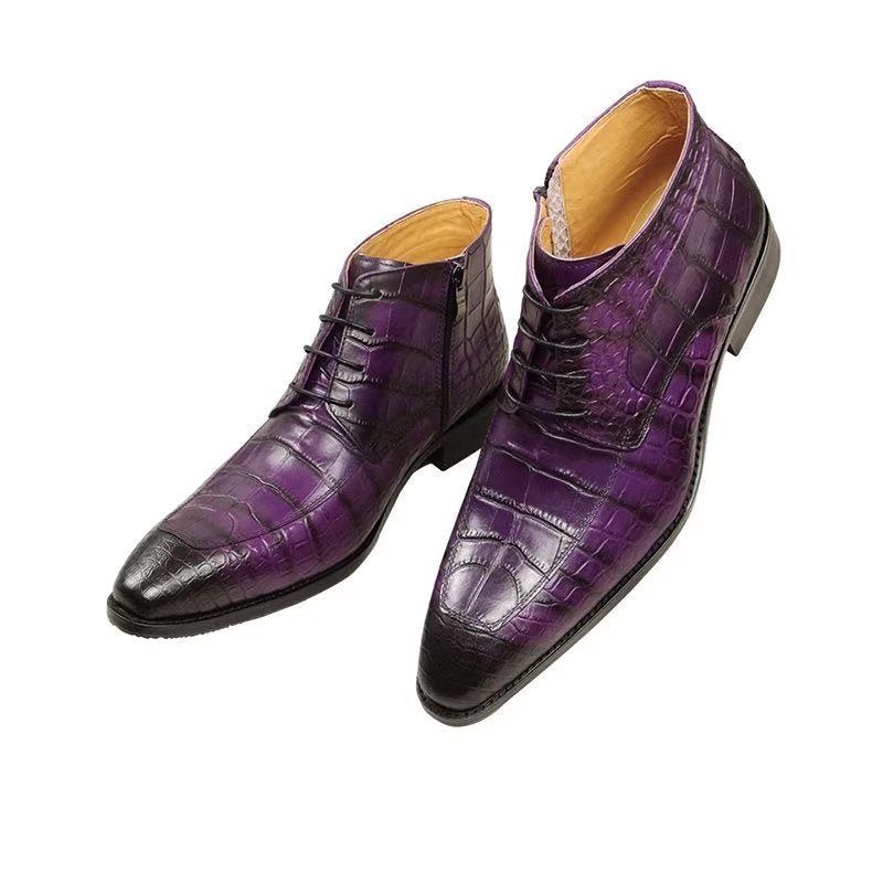 Botas Masculinas Elegantes Com Estampa Couro Cadarço E Luxuosas - Roxo