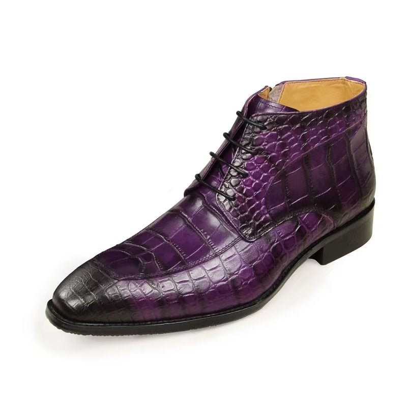 Botas Masculinas Elegantes Com Estampa Couro Cadarço E Luxuosas - Roxo