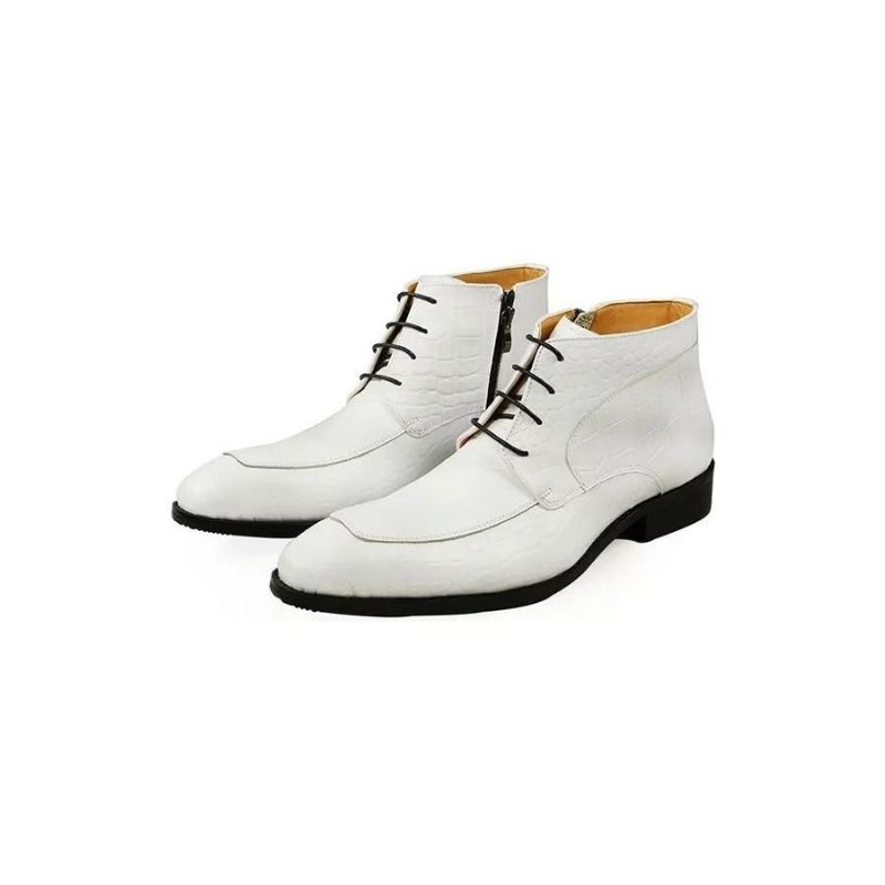 Botas Masculinas Elegantes Com Estampa Couro Cadarço E Luxuosas - Branco