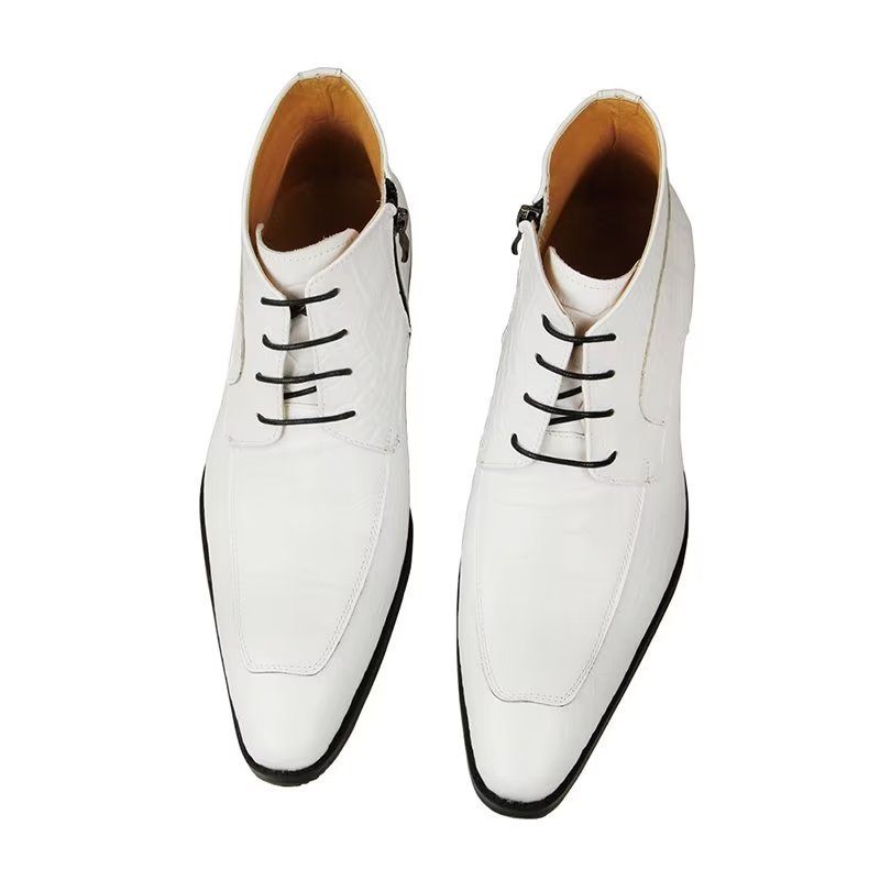 Botas Masculinas Elegantes Com Estampa Couro Cadarço E Luxuosas - Branco