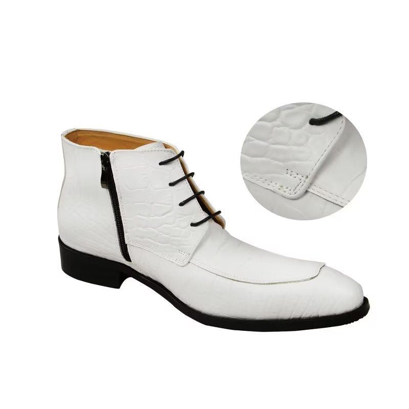 Botas Masculinas Elegantes Com Estampa Couro Cadarço E Luxuosas - Branco