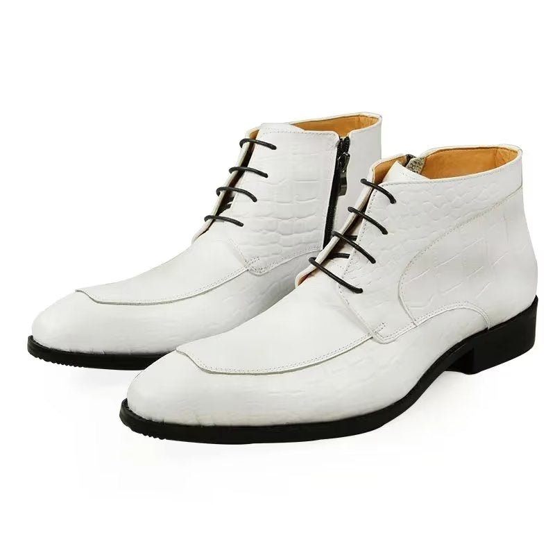 Botas Masculinas Elegantes Com Estampa Couro Cadarço E Luxuosas - Branco