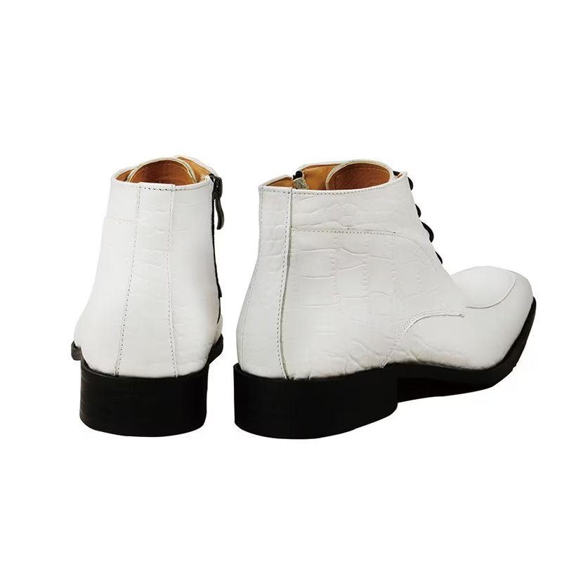 Botas Masculinas Elegantes Com Estampa Couro Cadarço E Luxuosas - Branco