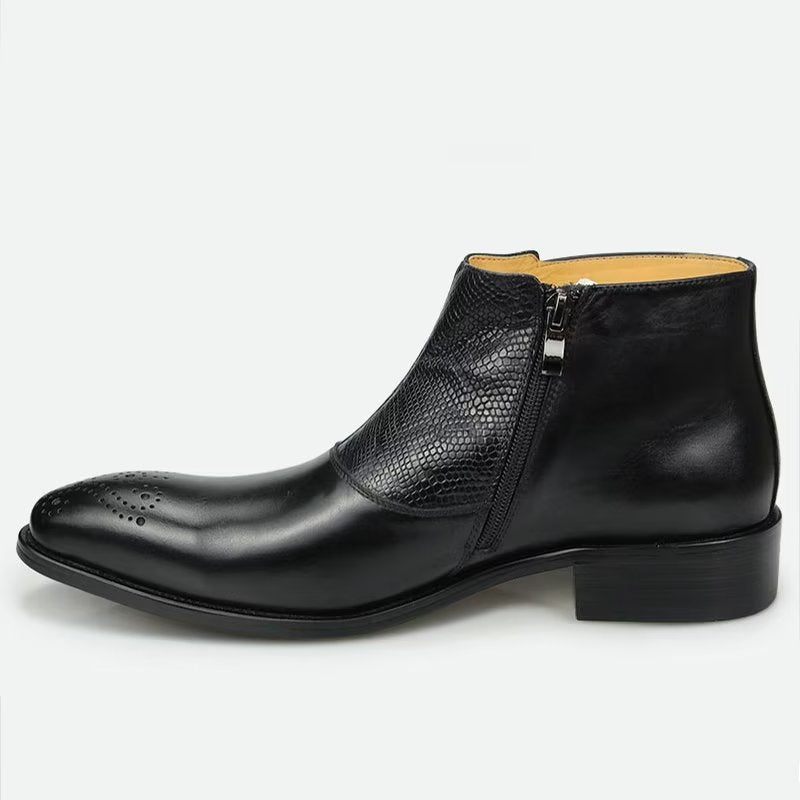 Botas Masculinas Elegantes Com Estampa Couro E Zíper