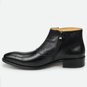 Botas Masculinas Elegantes Com Estampa Couro E Zíper