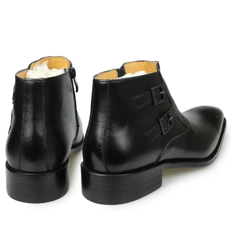 Botas Masculinas Elegantes Com Estampa Couro E Zíper - Preto