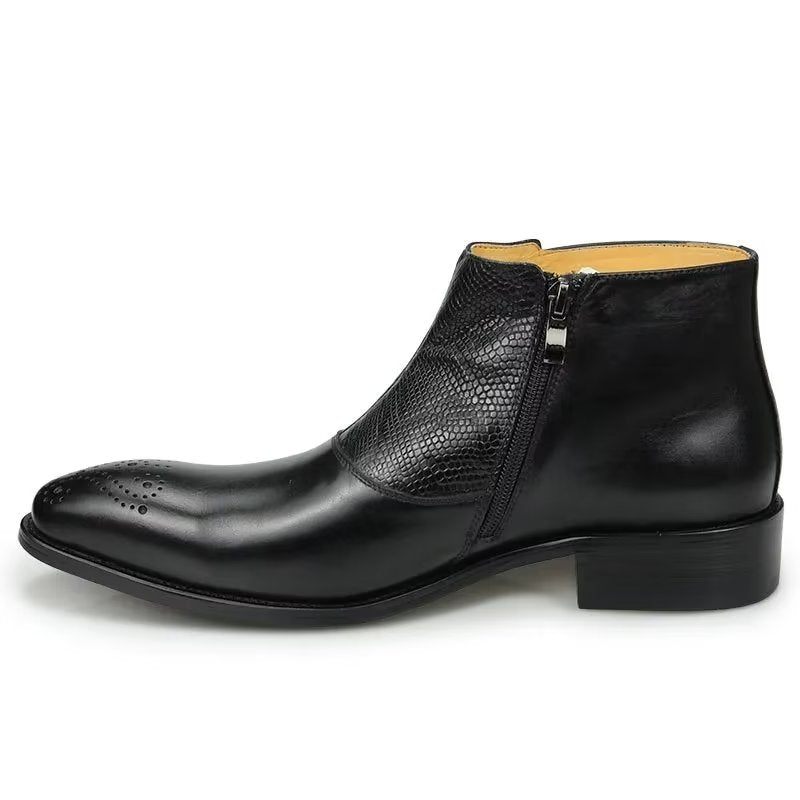 Botas Masculinas Elegantes Com Estampa Couro E Zíper - Preto