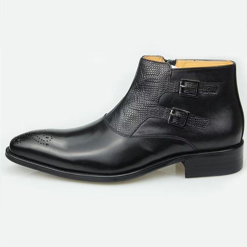 Botas Masculinas Elegantes Com Estampa Couro E Zíper - Preto