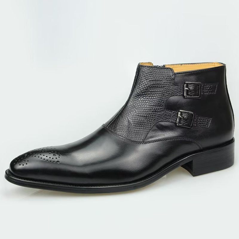 Botas Masculinas Elegantes Com Estampa Couro E Zíper - Preto