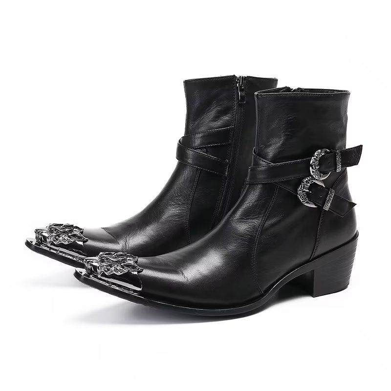 Botas Masculinas Elegantes Com Fecho Zíper - Preto