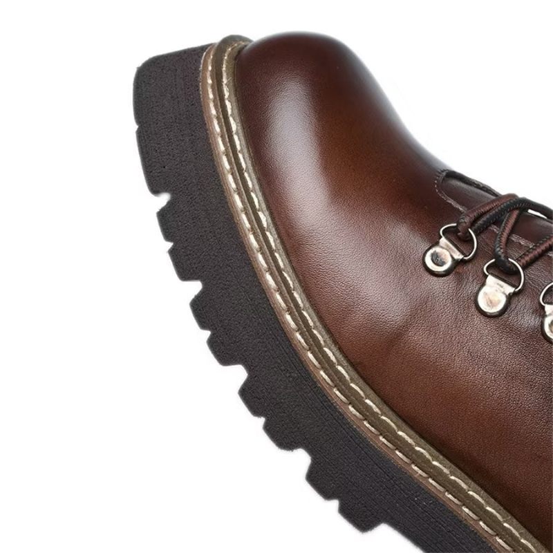 Botas Masculinas Elegantes Couro Bovino Com Cadarço Clássico - Café