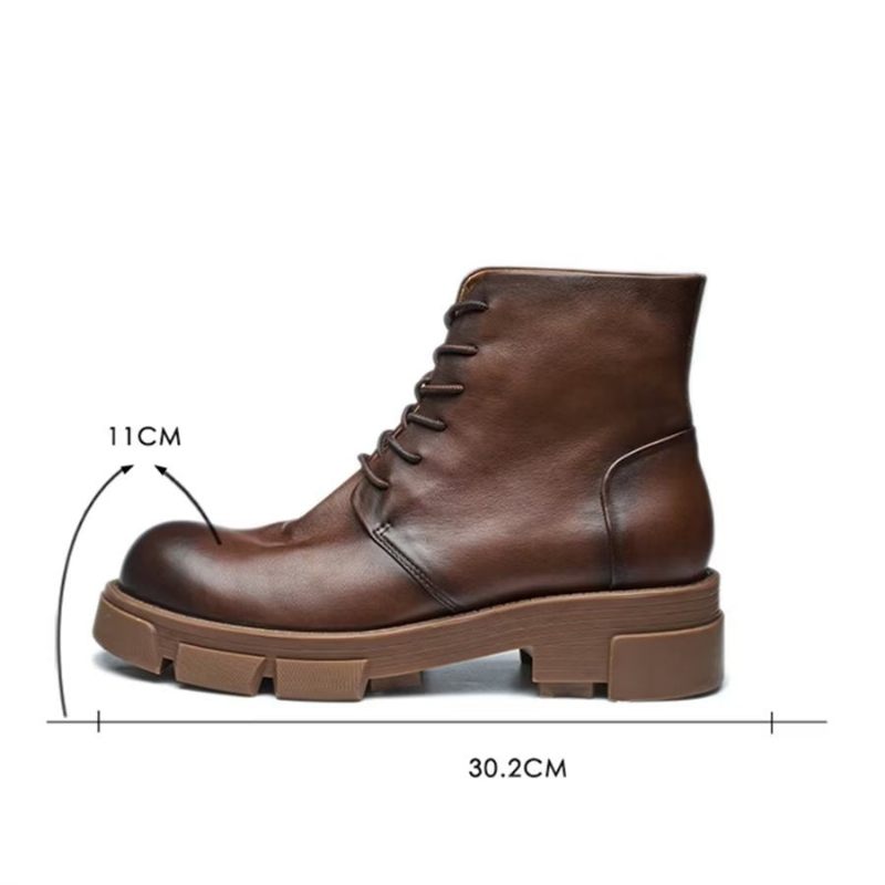 Botas Masculinas Elegantes Couro Bovino Com Cadarço E Salto Alto - Café