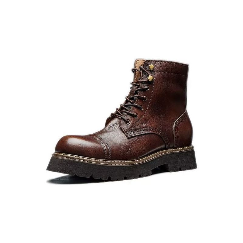 Botas Masculinas Elegantes Couro Bovino Com Cadarço Em Dois Tons