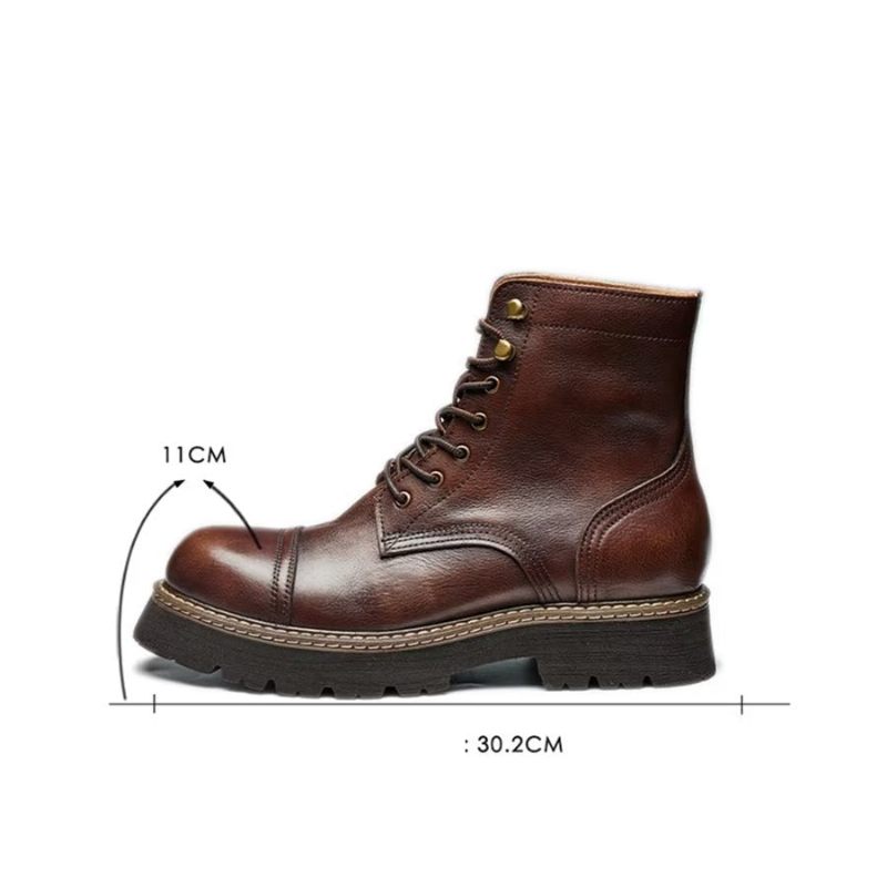 Botas Masculinas Elegantes Couro Bovino Com Cadarço Em Dois Tons - Café