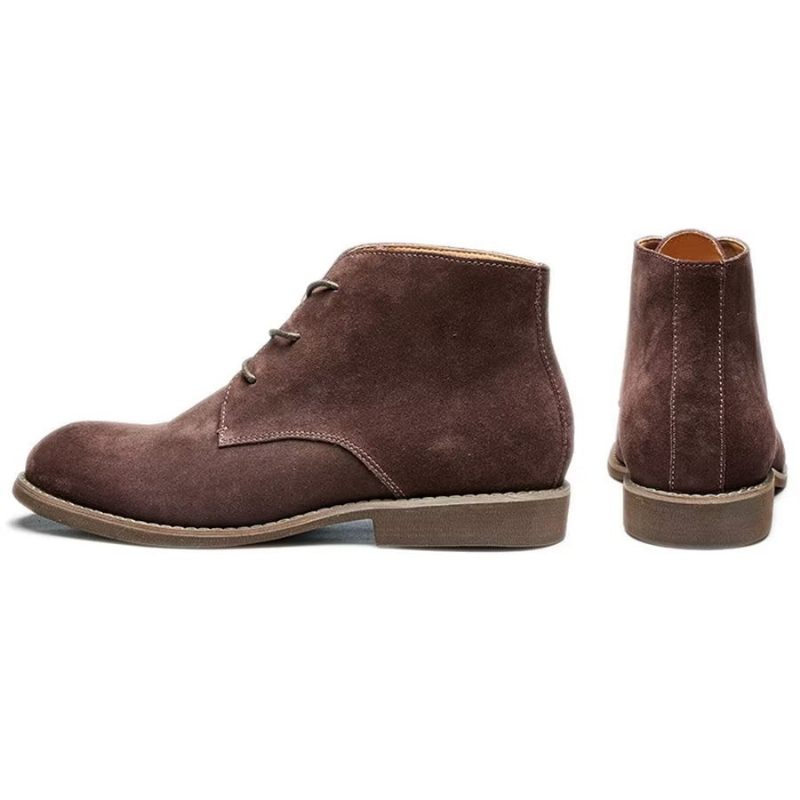 Botas Masculinas Elegantes Couro Bovino Com Cadarço Envernizado - Café