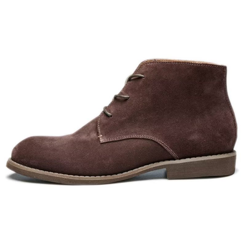 Botas Masculinas Elegantes Couro Bovino Com Cadarço Envernizado - Café