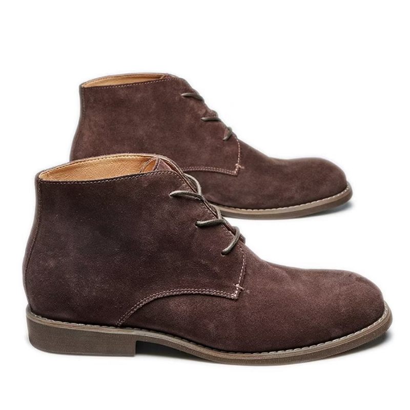 Botas Masculinas Elegantes Couro Bovino Com Cadarço Envernizado - Café