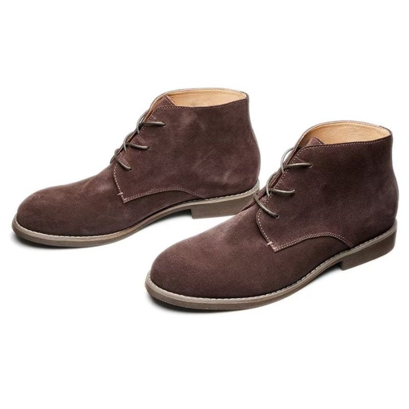 Botas Masculinas Elegantes Couro Bovino Com Cadarço Envernizado - Café